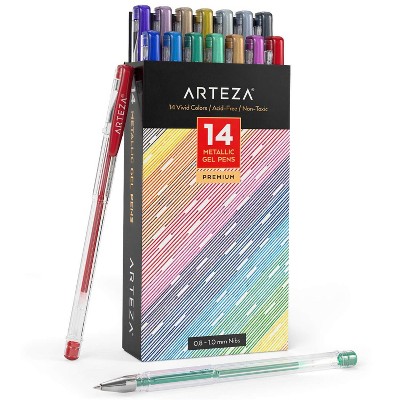 Arteza Coloring Set - 14 Retractable Gel Ink Pens And Sketchbook (100  Sheets, 9x12) Bundle : Target