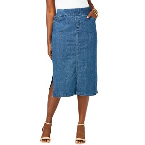 Jessica London Women's Plus Size Comfort Waist Stretch Denim Midi Skirt - 1 of 4