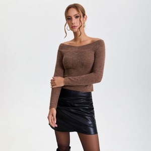 Women's Off the Shoulder Pullover Sweater - A New Day™ Brown - 1 of 4