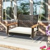 Tangkula Rattan Porch Swing Patio Wicker Single Hanging Seat w/ Seat Cushion & Acacia Wood Armrests - 3 of 4