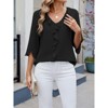 Womens Dressy Casual Blouses 3/4 Sleeve V Neck Ruffle Tops Business Ladies Summer Shirt - 3 of 4