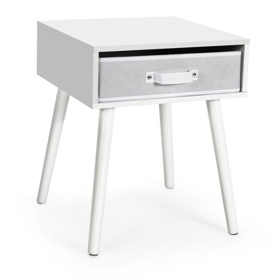 Costway Mid-century Nightstand End Accent Bedside Table W/ Fabric ...