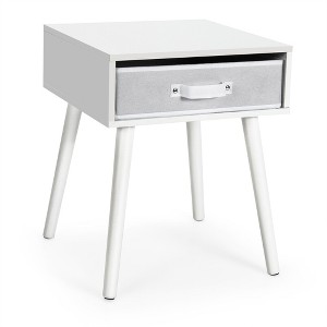 Costway Mid-Century Nightstand End Accent Bedside Table W/ Fabric Drawer Rustic White - 1 of 4