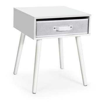 Costway Mid-Century Nightstand End Accent Bedside Table W/ Fabric Drawer Rustic White