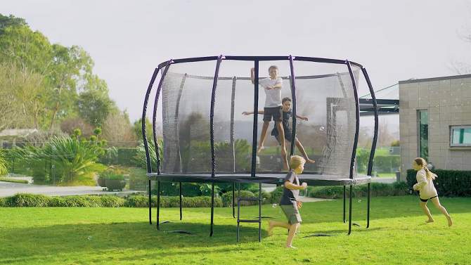 ALLSTAR 12 Ft Round Trampoline for Kids Outdoor Backyard Play Equipment Playset with Net Safety Enclosure and Ladder, Black, 2 of 9, play video