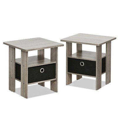 Furinno Andrey End Table Nightstand with Bin Drawer, French Oak/Black, Set of 2