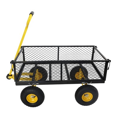 Grungis 40"H Heavy Duty Wagon Storage Cart,Shopping Cart with Metal Material,Utility Cart with Inflatable Tires for Camping,Shopping,Yellow+Black
