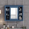 Bathroom Wall Cabinet with 6 Shelves, 35-Inch Wide Mirror Front, Adjustable Storage Space, Blue Finish, Easy Mount Included - 3 of 4