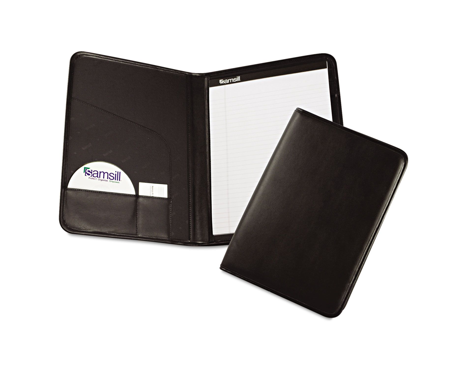 Samsill Professional Padfolio Storage Pockets/Card Slots Writing Pad Black 70810