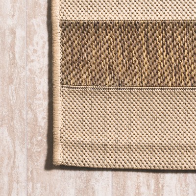 Reversible Beige and Brown Stripe Synthetic Area Rug