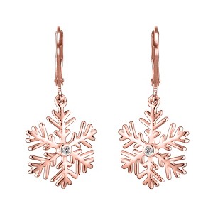 Guili Rosy Frost & Frosted Glimmer Sterling Silver Snowflake Drop Earrings with Cubic Zirconia and Rose Gold Finish, Inspired by Winter Elegance - 1 of 4