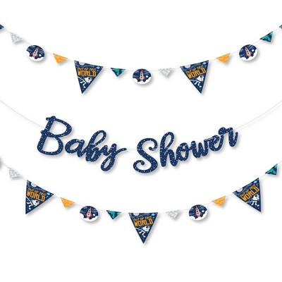 Big Dot of Happiness Blast Off to Outer Space - Rocket Ship Baby Shower Letter Banner Decoration - 36 Banner Cutouts and Baby Shower Banner Letters