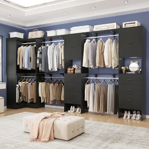Besiost Set of 3 Corner Closet System with 8 Hanging Rods and 6 Drawers, 10 FT-12 FT Walk-In Closet Organizer - 1 of 4