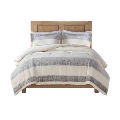 Gracie Mills Wilcox Farmhouse Stripe Faux Shearling Comforter Set