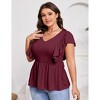 Womens Plus Size Ruffle Peplum Tops Summer Short Sleeve Casual Blouse V Neck T Shirts - 2 of 4