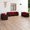 vidaXL 7 Piece Stylish Modular Outdoor Patio Lounge Set with Cushions, Durable PE Rattan and Powder-Coated Steel Frame - Brown and Cinnamon Red - 2 of 4