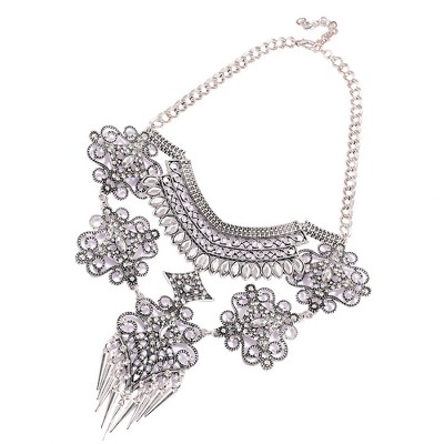 SOHI Women's Crystal Silver Party Statement Necklace