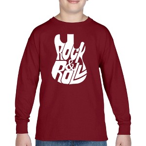 LA Pop Art Rock And Roll Guitar - Boy's Word Art Long Sleeve T-Shirt - 1 of 4