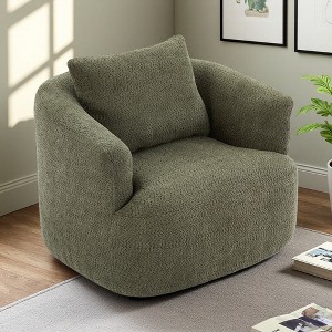 360-degree Swivel 38.2" Barrel Sofa Chair with Boucle Upholstery and Throw Pillow - 1 of 4