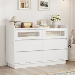 Garvee 6 Dresser for Bedroom, 47.2 in Wide Drawer Dresser with LED, Wooden Closet Storage Chest for Living Room, Bedroom, Entryway, White - 1 of 4