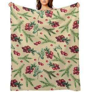 FIONECA Christmas Cranberry And Pine Branch Watercolor Pattern Warm Fleece Blanket Holiday Decorative Cozy Throw Blanket 30x40 inches - 1 of 4