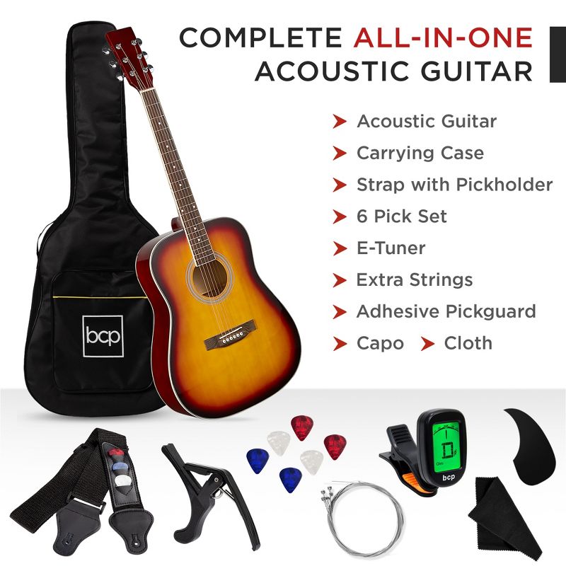 Best Choice Products 41in Full Size All-Wood Acoustic Guitar Starter Kit w/ Gig Bag, E-Tuner, Pick, Strap, Rag, 3 of 9