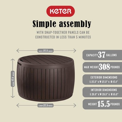 Brown Circular Resin Patio Deck Storage Box with Wood Texture