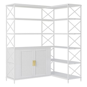 Corner Bookshelf - 6 Tier Corner Book Shelf with Storage, Farmhouse L Shaped Book-Shelf with Cabinet, Modern Industrial Bookcase for Home Office - 1 of 4