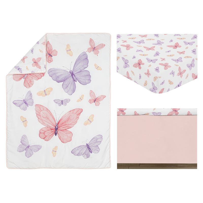 Sweet Jojo Designs Girl Baby Crib Bedding Set - Butterfly Pink and Purple 3pc, 2 of 7