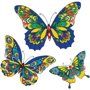 Collections Etc Colorful Metal Iron Butterfly Wall Art Set of 3