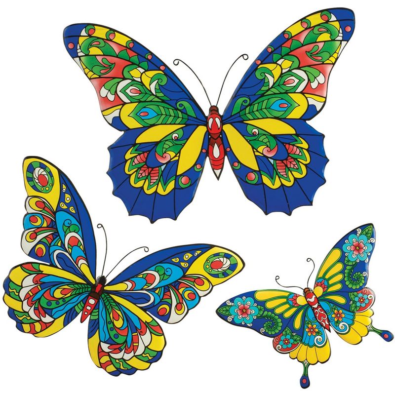 Collections Etc Colorful Metal Iron Butterfly Wall Art Set of 3, 1 of 3