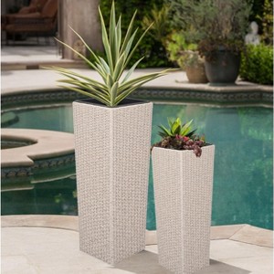 Okak Elegent Rattan Plant Pots Set of 2, Flower Pots with Metal Frame and No-Assembly Design, Succulent Pots for Indoor or Outdoor Use - 1 of 4
