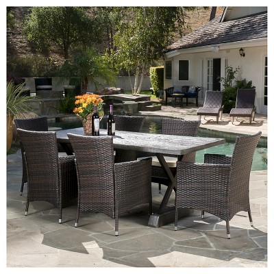 Capri 7pc Rectangle All-Weather Wicker Patio Dining Set w/Cushions - Brown - Christopher Knight Home