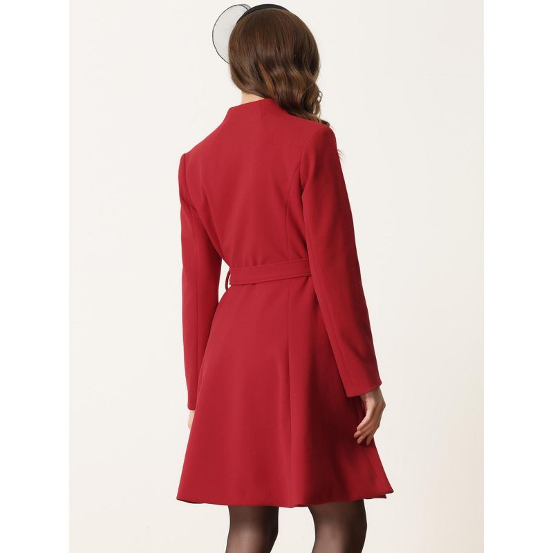 Allegra K Women's Vintage Coat Collarless Winter Elegant A-Line Coats with Belt, 3 of 7