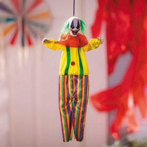 Morris Costumes 19 3/4" Hanging Bright Colors Clown with Green Hair Halloween Decoration - 1 of 2