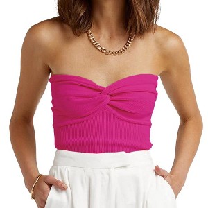 Women's Knit Tube Top, Twist - Front Bandeau Crop Top, Strapless Elastic Backless Sleeveless Top - 1 of 2