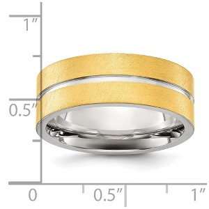 Chisel Stainless Steel Brushed and Polished Yellow IP-plated Grooved 8mm Band Ring - 1 of 4