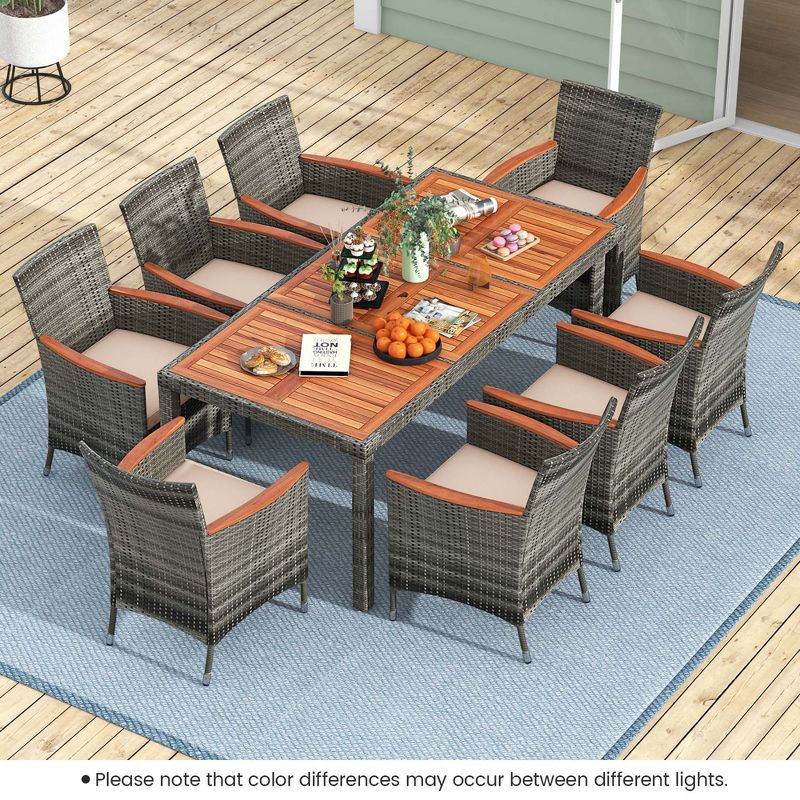 Costway 9 Pieces Outdoor Wicker Dining Set with Acacia Wood Table and 8 Armchairs, 1 of 11