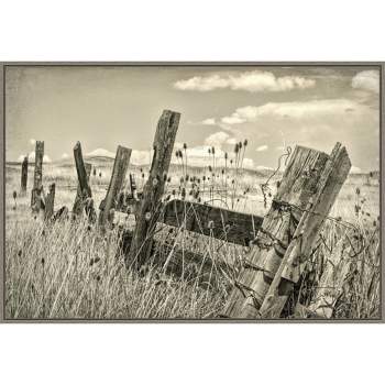 33" x 23" Old Wooden Fence I by Don Paulson Danita Delimont Framed Canvas Wall Art Print - Amanti Art