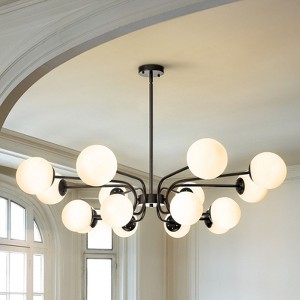 Rennnsan Opheline 46"W 16-Light Tiered Bubble Milk Glass Classic Dimmable Chandelier in Black - 1 of 4