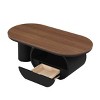 INFURNIC Coffee Tables Luxury Modern Oval Coffee Table with Storage Drawer and Faux Marble Top for Living Room, Black, 47.24"*23.62"*16.93" - 2 of 4
