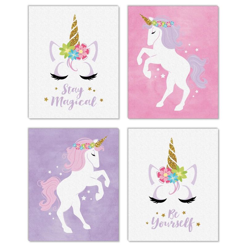 Big Dot of Happiness Rainbow Unicorn - Unframed Magical Unicorn Nursery and Kids Room Linen Paper Wall Art - Set of 4 - Artisms - 8 x 10 inches, 1 of 8