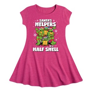 Girls' - Teenage Mutant Ninja Turtles - Santas Helpers In A Half Shell Fit & Flair Cap Sleeve Dress - 1 of 2