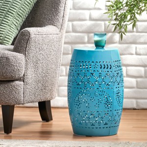Apollos Modern Lace Cut Iron Side Table,12"Round End Table With Storage,Drum Accent Table-Cuddlewood - 1 of 4