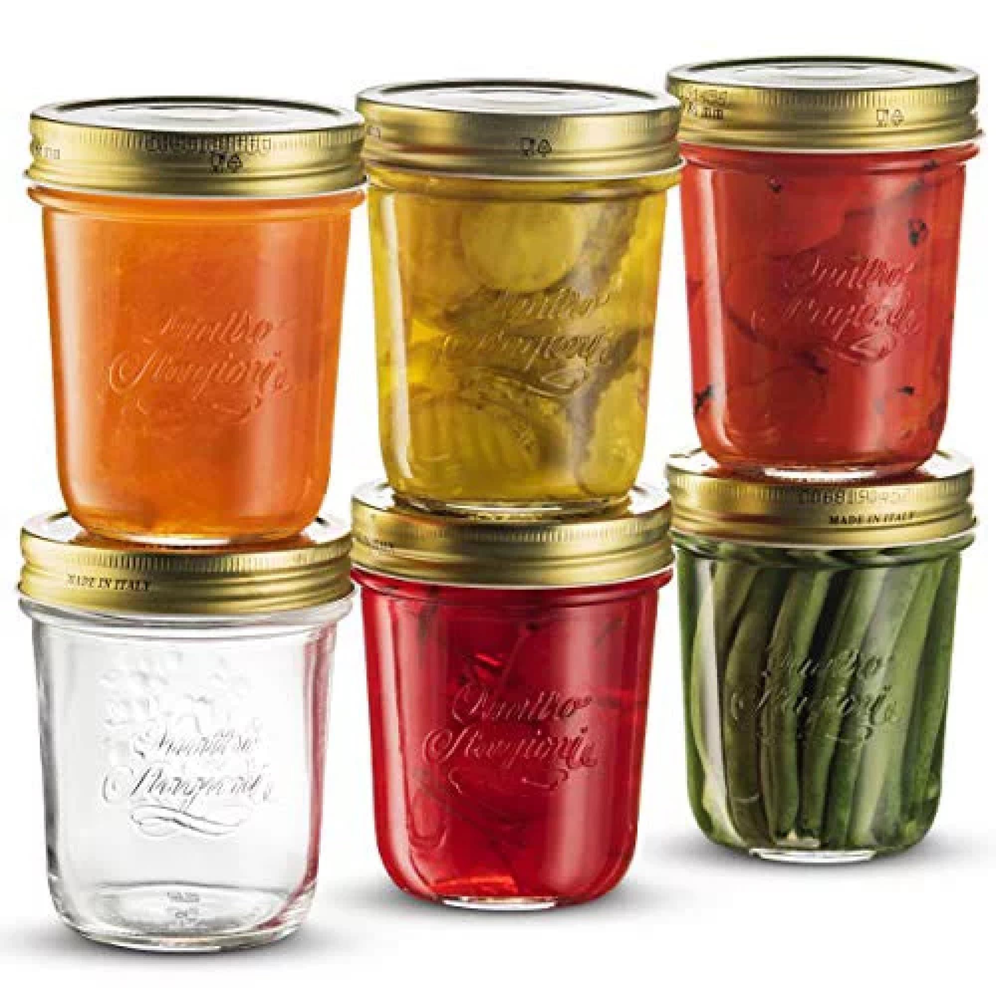 Bormioli Rocco Quattro Stagioni Mason Jar (Set of 6) - 10.75 Oz Wide Mouth Glass Jar with Airtight Twist Lid - Classic Beehive Embossed Design