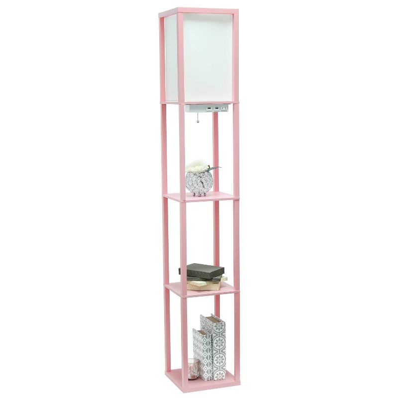 Floor Lamp Etagere Organizer Storage Shelf with 2 USB Charging Ports and Linen Shade - Simple Designs, 5 of 11