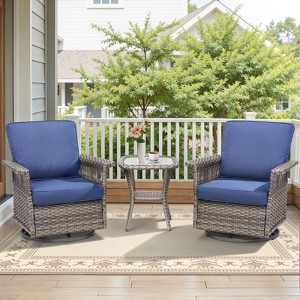 Belord High Back Outdoor Swivel Rocker Chairs Set, Gray Wicker Patio Furniture with 5-Inch Armrests and Thick Cushions for Porch, Deck, Balcony - 1 of 4