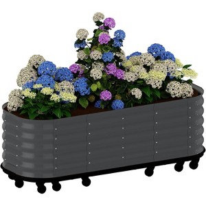 Portable Elevated Planter Box with Reservoirs, Corrosion-Resistant Steel Plant Bed, Wheels, Wave Sides, Indoor/Outdoor, White - 1 of 4