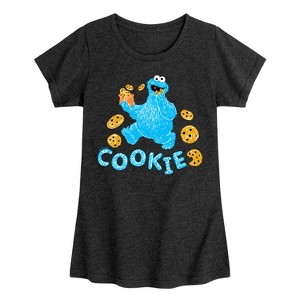 Girls' - Sesame Street - Scribble Cookie Monster Fitted Short Sleeve Graphic T-Shirt - 1 of 4