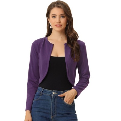 INSPIRE CHIC Women's Solid Open Front Curved Hem Stretchy Fabric Crop Bolero Shrug